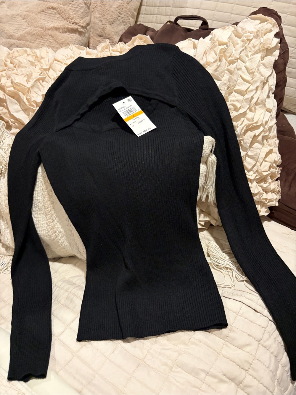 Planet Gold Black Ribbed Long-Sleeve Top